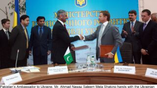 Mr. Nawaz Saleem Shaking hands with Mr. Volodymyr Bandurov