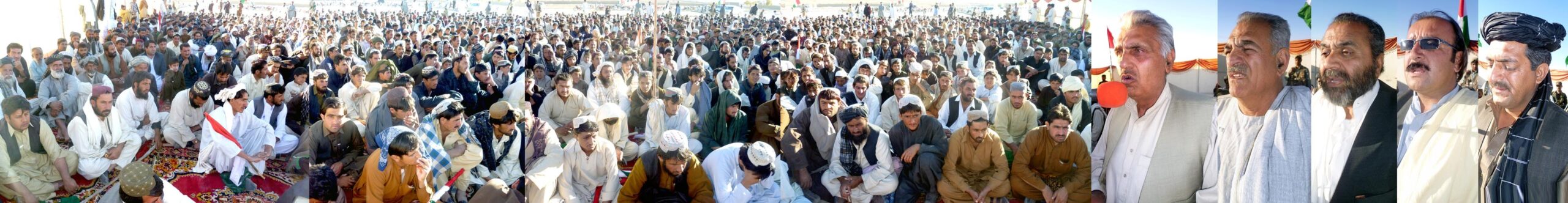 سردار غلام مصطفیٰ خان ترین ڈاکٹر حامد اچکزئی محمد عیسیٰ روشان اور دیگر جلسہ عام سے خطاب کرتے ہوئے