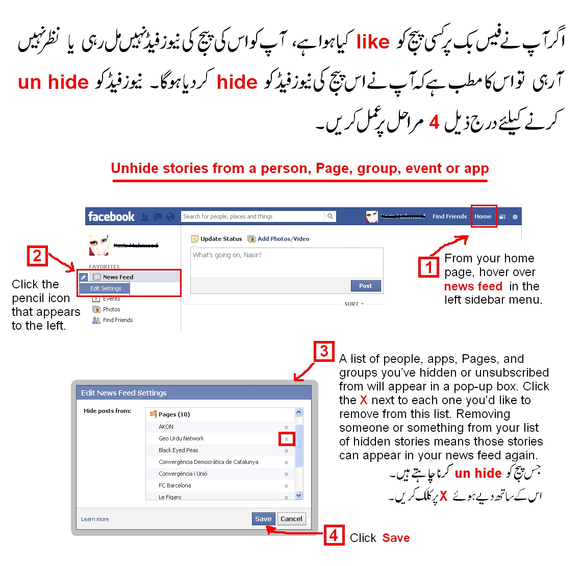 Unhide stories from a person, Page, group, event or app