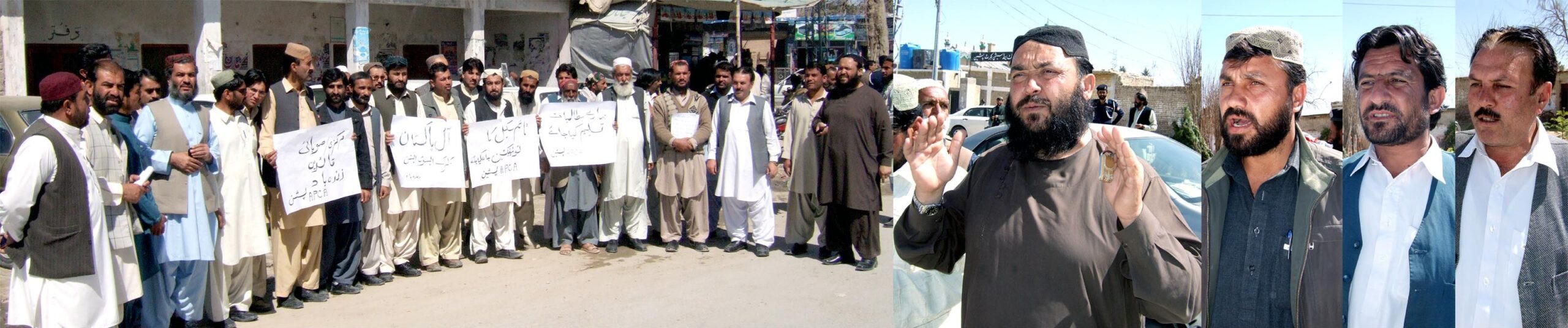 آل پاکستان کلر کس ایسویسی ایشن کے زیر اہتمام پریس کلب پشین کے سامنے احتجاجی جلسے سے بہاوالدین ہیکلزئی حق نواز عبدالرحیم اور سمیع اللہ ترین خطاب کر رہے ہیں