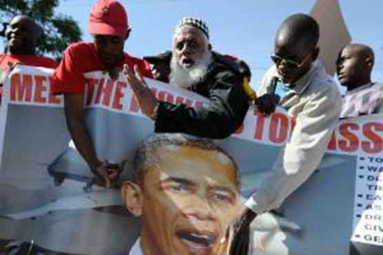 جنوبی افریقہ میں امریکی پالیسیوں کے خلاف مظاہرہ