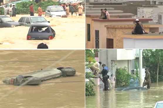 کراچی، سیلابی پانی ائیر پورٹ میں داخل، شاہراہ فیصل بھی ڈوب گئی