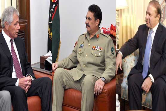 امریکی وزیر دفاع چک ہیگل کی آرمی چیف و وزیر اعظم سے ملاقات