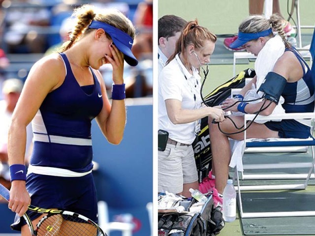 سخت گرمی میں ایوگینی بوچارڈ کا بلڈ پریشر ڈاؤن، میچ میں شکست پر رو پڑیں