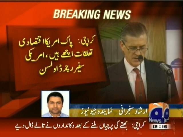 کراچی : پاک امریکا اقتصادی تعلقات اچھے ہیں، رچرڈ اولسن