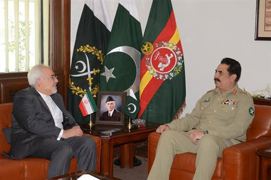 ایرانی وزیر خارجہ کی جنرل راحیل شریف سے ملاقات، دو طرفہ تعلقات پر تبادلہ خیال