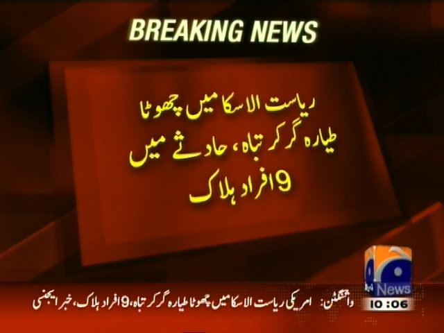 ریاست الاسکا میں چھوٹا طیارہ گر کر تباہ