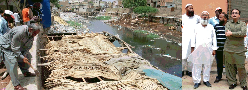 آصف جان صدیقی اور قرةالعین میمن کی ہدایت پر چکورہ نالے میں قائم بھیسوں کے باڑوں کا خاتمہ کر رہے ہیں