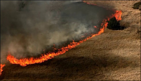 اوکلاہوما کی جھاڑیوں میں لگی آگ سے رہائشی علاقے کو خطرہ