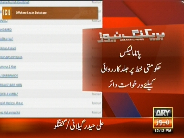 پانامالیکس حکومتی خط پر جلد کارروائی کیلئے درخواست دائر