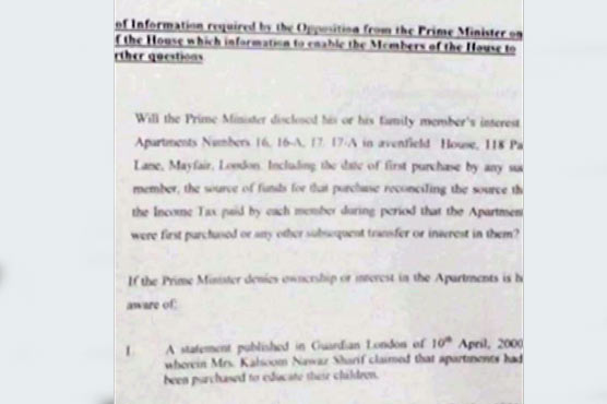 پاناما لیکس : اپوزیشن نے وزیر اعظم کیلئے 5 سوالات تیار کر لئے