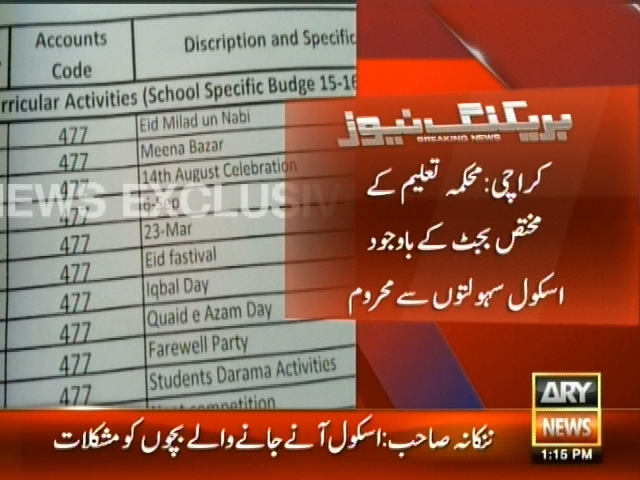 کراچی : محکمہ تعلیم کے مختص بجٹ کے باوجود اسکول سہولتوں سے محروم