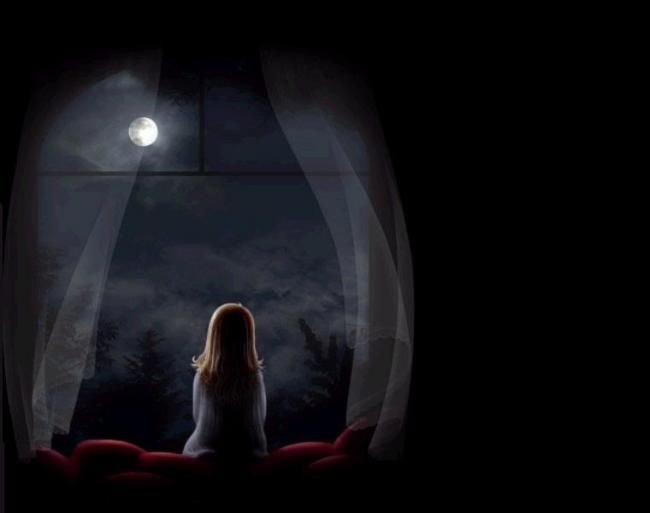 Sad Girl Looking Moon