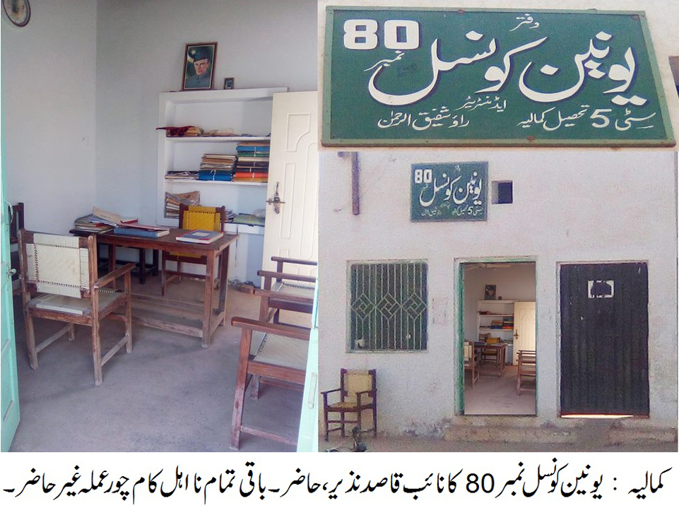 کمالیہ: یونین کونسل نمبر 80 کا نااہل کام چور عملہ کی اکثریت غیر حاضر، کام ناکرنے کی وجہ سے لوگ تلخ کلامی کرنے پر مجبور